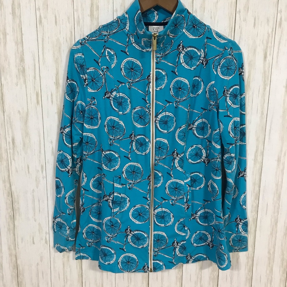 🍋Crown and Ivy beach zip up bicycle print small